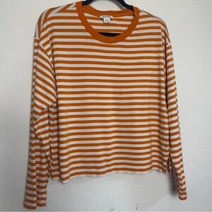 MONKL Orange &‎ White Striped Boxy Long Sleeve Fun & Quirky